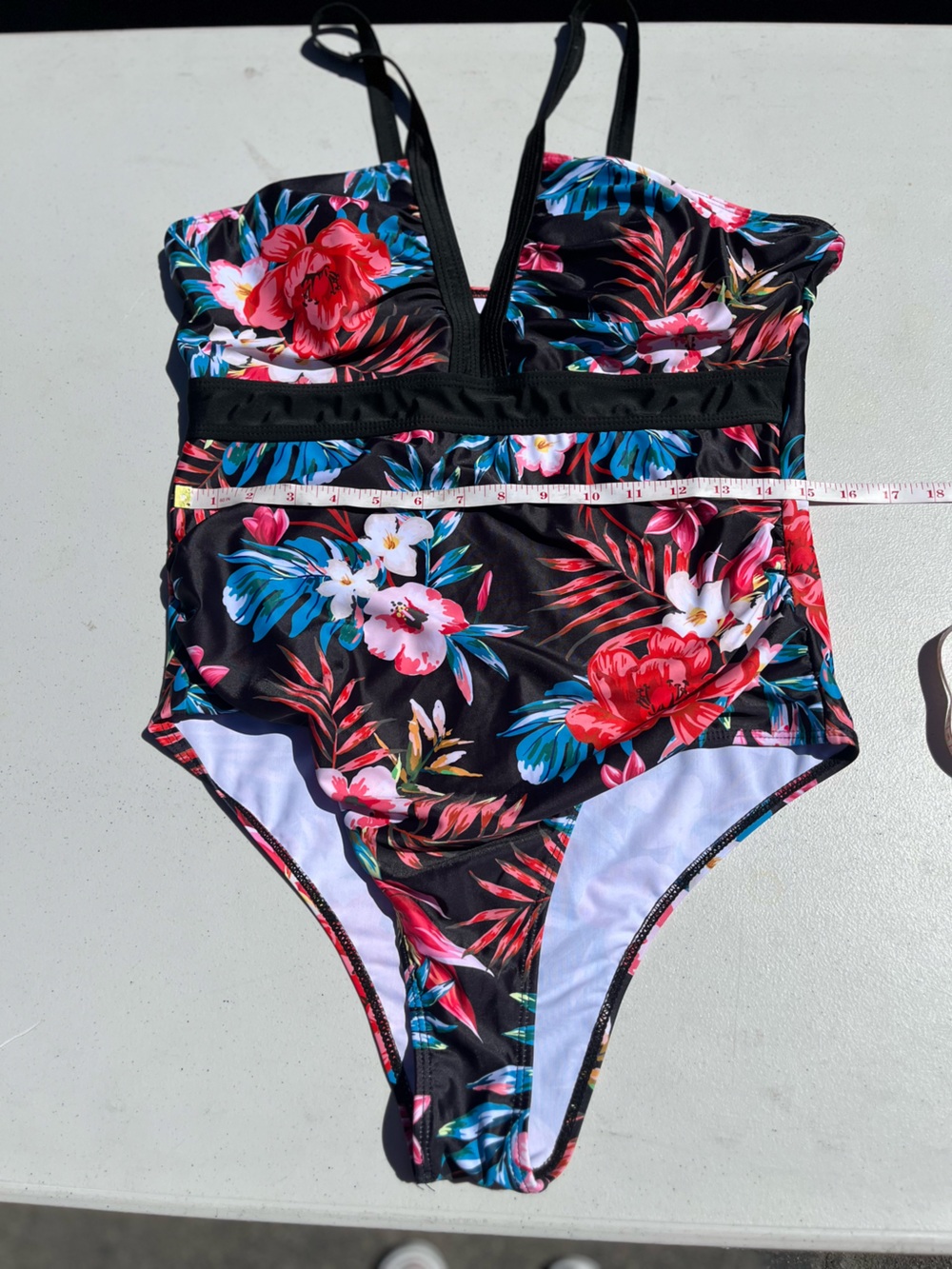 Girls Black Floral One-Piece Swimsuit - Bright Tropical Print